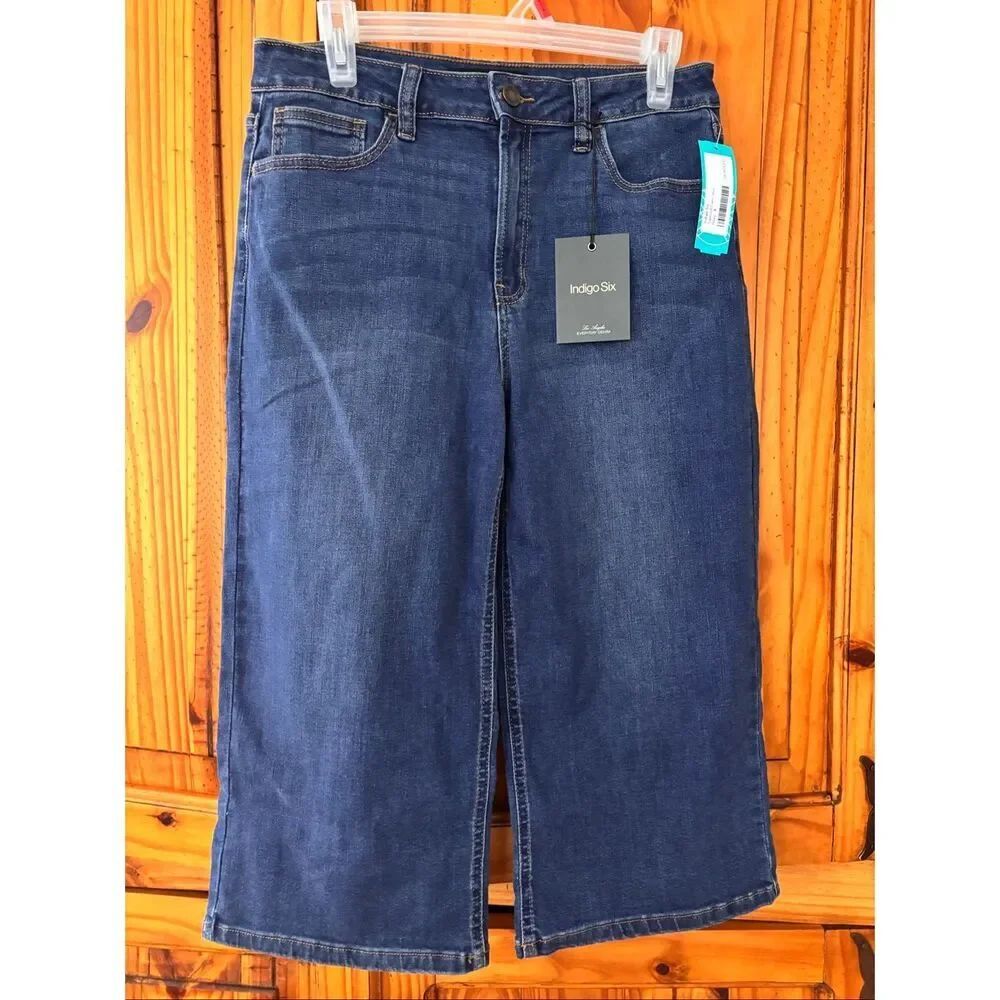 NWT Indigo Six Wide Leg Denim Capri